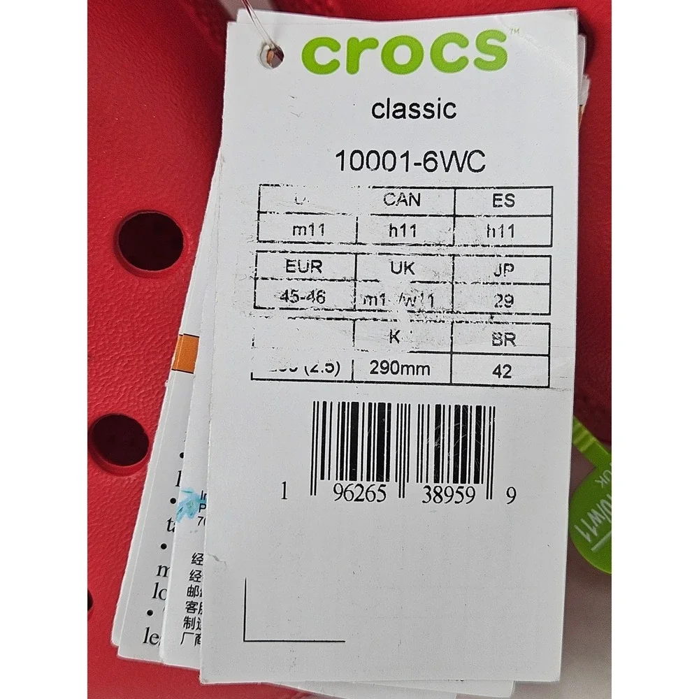Crocs Classic Slip-On Sandals, Varsity Red, Men's Size 11M, 10001-6WC, NEW!